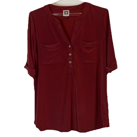 Anne Klein Rust Roll Tab Sleeve Blouse Size M Career Work Top - Picture 7 of 7